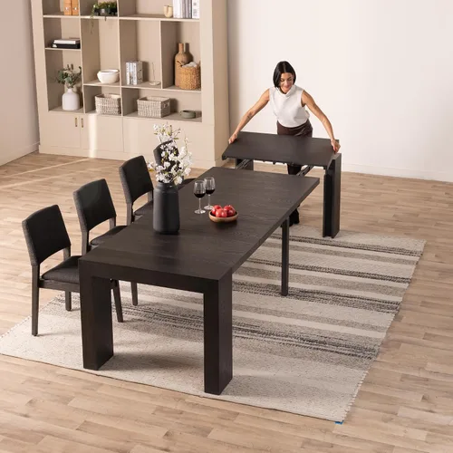 Vista 24 de Transformer Table - Mesa de comedor extensible de madera maciza, asientos 2-12, mesa de comedor expandible, muebles que ahorran espacio, muebles