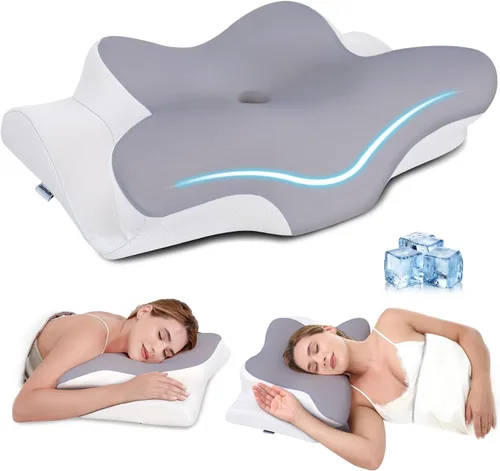 Vista 10 de Almohada cervical para el cuello, almohadas de espuma viscoelástica para aliviar el dolor de cuello y hombros, almohada ergonómica de 2 alturas