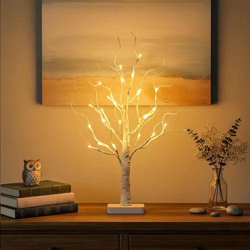 Vista 2 de EAMBRITE Árbol de abedul con luces LED, decoraciones de Navidad para el hogar interior con temporizador, mini lámpara artificial iluminada, árbol