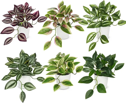Vista 14 de Hollyone Plantas falsas, 2 paquetes de plantas artificiales de interior con maceta de plástico blanco, pequeña planta falsa en maceta para el hogar