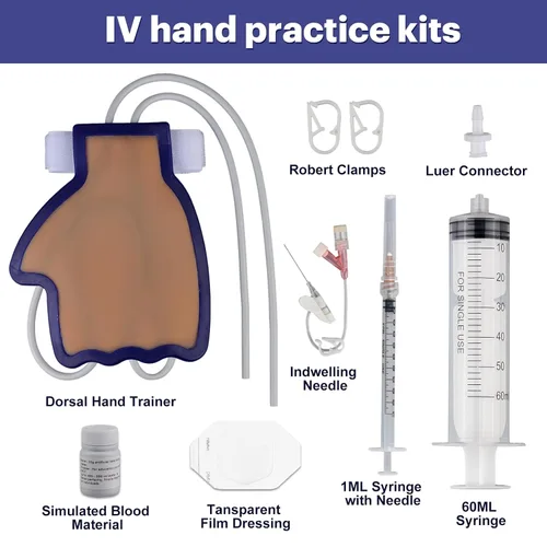 Vista 7 de IV Kit de práctica, entrenador de inyección de mano dorsal portátil Piel de silicona, Flashback simulado e inserción de catéter, Acceso venoso