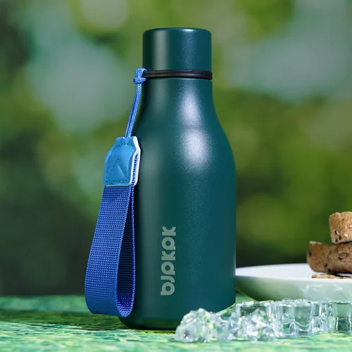 Vista 4 de BJPKPK Botellas de agua aisladas, botella de agua de metal de acero inoxidable de 12 onzas con correa, sin BPA a prueba de fugas, jarras, tazas