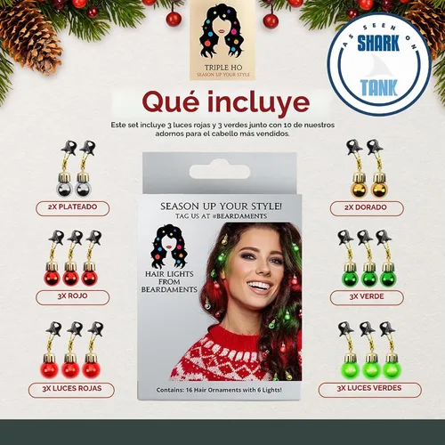 Vista 5 de Beardaments Luces para el cabello iluminadas: los adornos originales de, 16 bolas coloridas de Navidad para el cabello, para vacaciones, cosplay