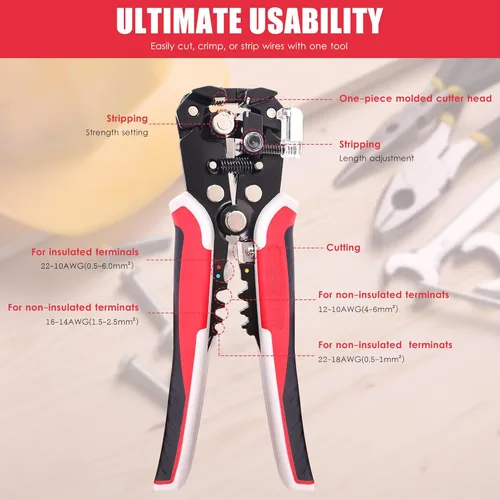 Vista 2 de Pelacables autoajustables profesionales, pelacables 3 en 1, cortador/engarzado, resistente, herramienta automática de pelacables Pelacables