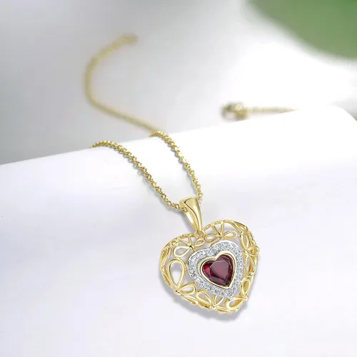 Vista 3 de Santuzza Colgante delicado con forma de corazón de oro macizo de 10 quilates, con diamantes auténticos, sin cadena para mujer
