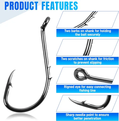 Vista 2 de Octopus Baitholder Fishing Hooks Sharp Barbed Beak Fish Hooks Circle Hook High Carbon Steel Extra Sharp Closed Eye J Hook Size: 8# - 6/0#