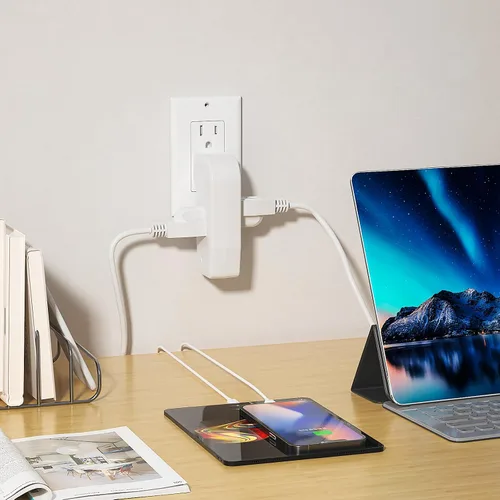 Vista 5 de Adaptador divisor de grifo de pared vertical de 3 vías con enchufe de 3