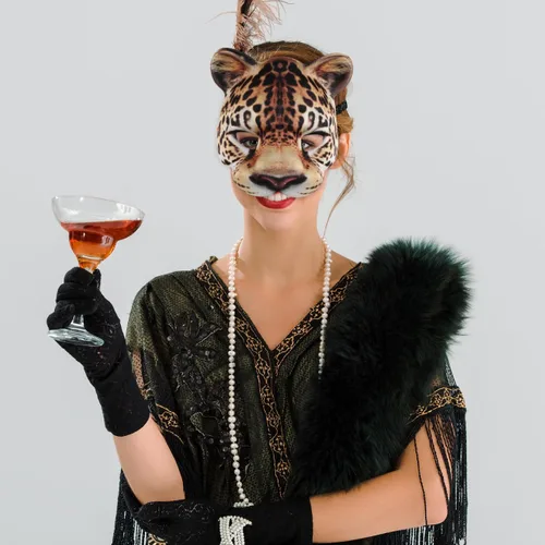 Vista 9 de Zerodeko Disfraz de leopardo para mujer, máscara de leopardo para Halloween, máscara de animal para juegos de rol, unisex, accesorio ligero