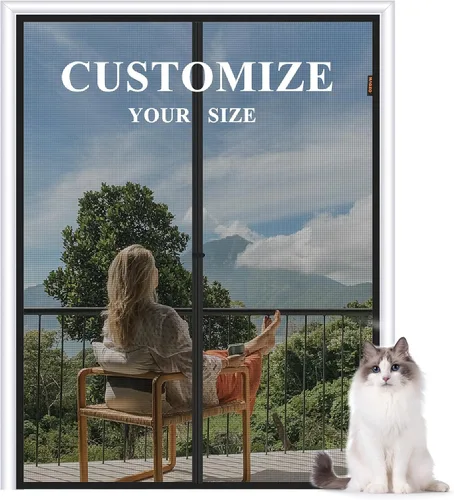 Vista 13 de MAGZO - Puerta mosquitera colgante para puertas 24" x 80" (tamaño de cortina 26" x 81"), de fibra de vidrio mejorada con barra de tensión, gancho