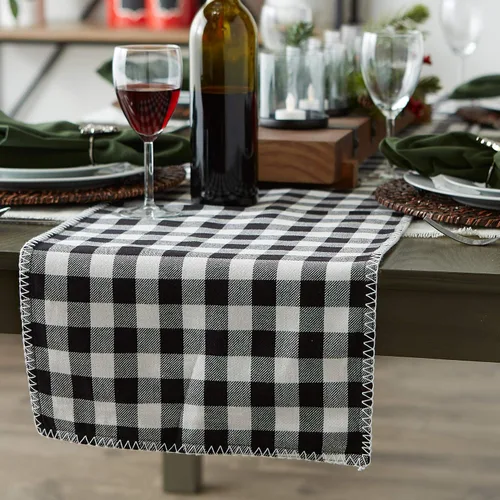 Vista 2 de DII Buffalo Check, colección reversible, camino de mesa, 14x72, rojo y negro
