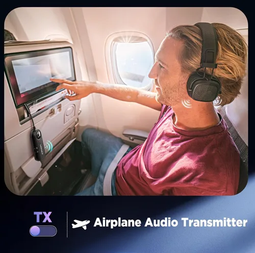 Vista 3 de Receptor transmisor Bluetooth 5.3, transmisor inalámbrico de audio auxiliar 2 en 1 de 0.138 in para avión, TV, PC, gimnasio, tabletas, PS4, receptor