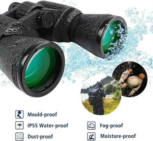 Vista 6 de Prismáticos de 20 x 50 para adultos HD luz de día y noche binoculares con lente BAK4 Prisma FMC para caza, observación de aves, concierto, etc. IPX7