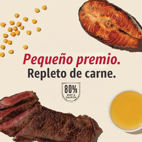 Vista 3 de The Honest Kitchen Meaty Littles - Golosinas para perros, receta de carne de res y salmón, hechas con ingredientes de grado humano, golosinas