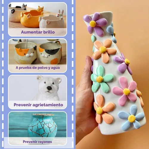 Vista 4 de Esmalte de arcilla Air Dry y barniz de arcilla polimérica – Sellador de arcilla brillante de 7 onzas, impermeable y resistente a los arañazos