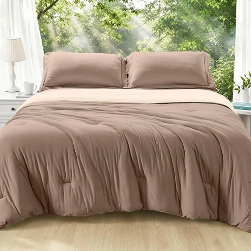 Vista 35 de MUXHOMO Juego de edredón beige tamaño individual/individual XL, ropa de cama alternativa ultrasuave para todas las estaciones. El juego de cama