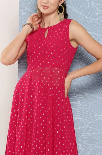 Vista 6 de Janasya Kurta con estampado de Georgette rosa indio con palazzo acampanado para mujer
