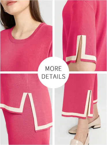 Vista 5 de SuperPrity Conjunto de suéter para mujer de 2 o 3 piezas, de manga cortalarga, suéter de punto, de cintura alta, pantalones de pierna ancha