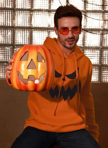 Vista 9 de Arvilhill Sudadera con capucha de calabaza de Halloween para hombre