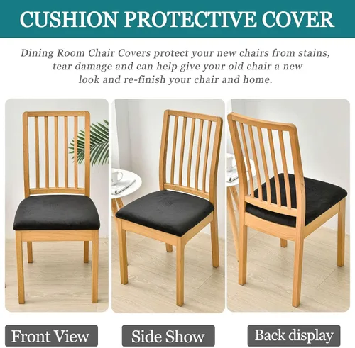 Vista 5 de Fundas de terciopelo para asiento de silla, fundas elásticas para sillas de comedor, fundas de asiento suaves y antideslizantes, fundas de asiento