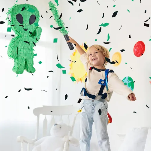 Vista 2 de Lewtemi Decoraciones de Fiesta de Piñata con Palo, Venda para los Ojos y Confeti para Decoraciones de Fiesta, Centro de Mesa, Accesorio para Fotos