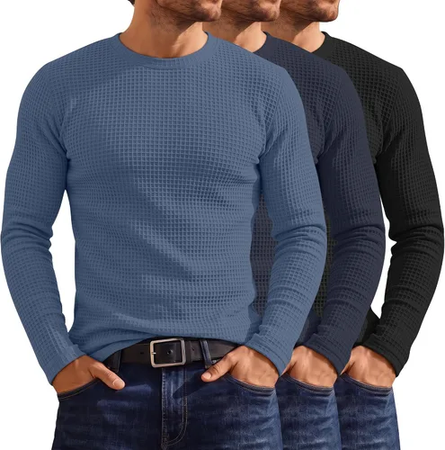 Vista 8 de Huukeay Paquete de 3 camisas térmicas tipo gofre para hombre