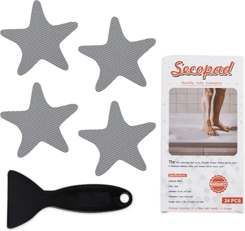 Vista 8 de Secopad Calcomanías antideslizantes para ducha, 24 calcomanías adhesivas de seguridad para bañera con raspador premium (negro)