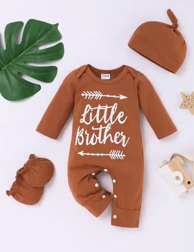 Vista 5 de RCPATERN Ropa para bebé recién nacido, mameluco de hermano pequeño, 3 piezas, conjunto de ropa lindo para bebé