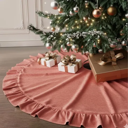 Vista 31 de Faldones de Felpa para Árbol de Navidad, 24 pulgadas, Lujosa Cubierta de Base de Árbol de Navidad de Piel Sintética Negra con Copos de Nieve Dorados