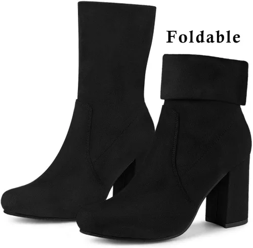 Vista 3 de Allegra K Botines plegables con tacón de bloque y punta redondeada para mujer