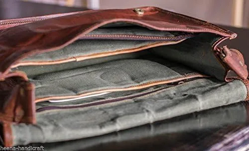 Vista 3 de VC VINTAGE COUTURE 18 pulgadas cuero Full Flap Messenger bolso hecho a mano bolsa portátil bolsa bolsa de mensajero acolchado marrón (marrón)