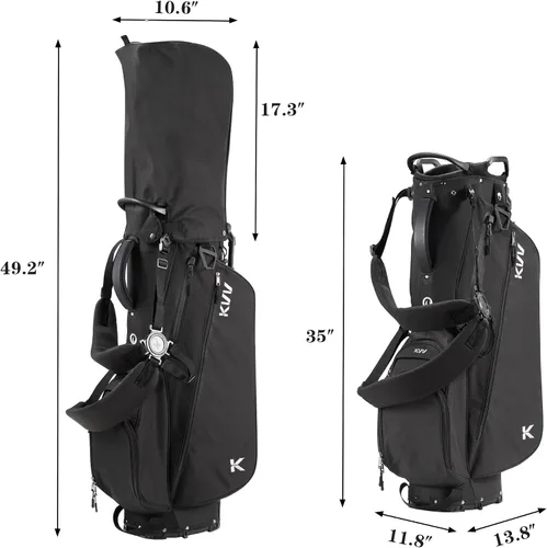 Vista 4 de KVV Bolsa de golf ligera con soporte con divisores de longitud completa de 7 vías, 5 bolsillos con cremallera, correas dobles ajustables Negro