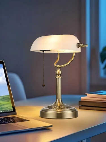 Vista 4 de Lámpara de Escritorio de Banquero de Vidrio Mate Blanco, Lámpara de Mesa Regulable sin Escalones con Enchufe para Estudio, Oficina en Casa, Blanco