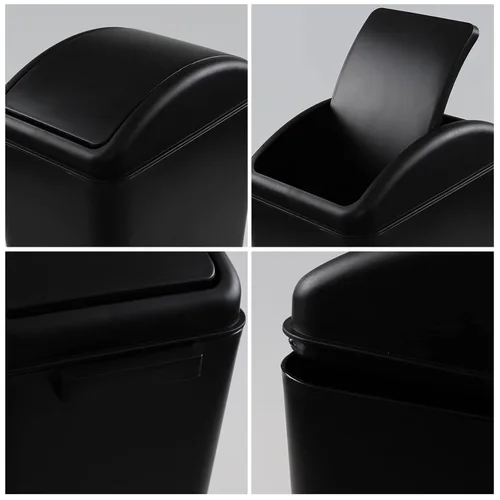 Vista 3 de Paquete de 3 botes de basura de 4.5 galones con tapa abatible, color negro Plastic Swing Lid Trash Can, Slim Narrow Body, Perfect For Bathroom