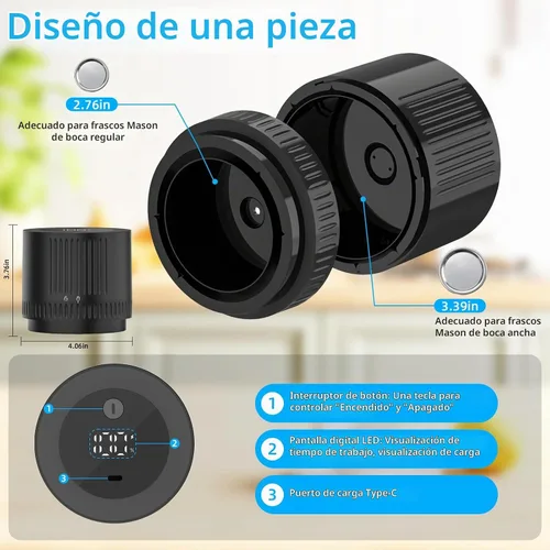 Vista 2 de Kit de sellador al vacío de tarros de masón eléctrico para frascos