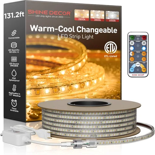 Vista 26 de Shine Decor Tira de luz LED fácil de conectar, 2800 K blanco cálido, resistente al frío, resistente a la intemperie para interiores y exteriores