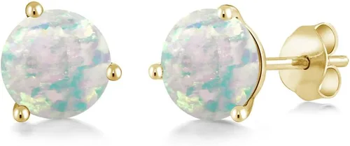 Vista 49 de Gem Stone King Aretes de oro de 14 quilates, 0.236 in, piedra natal redonda, Martini, 3 puntas, aretes de oro para mujer