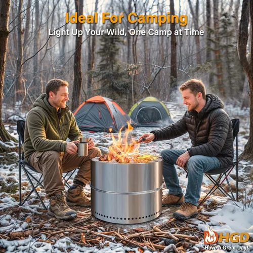 Vista 6 de HGD Chimenea sin humo de 20 pulgadas con parrilla, hoguera portátil de leña para acampar y patio trasero, chimenea de acero inoxidable al aire libre