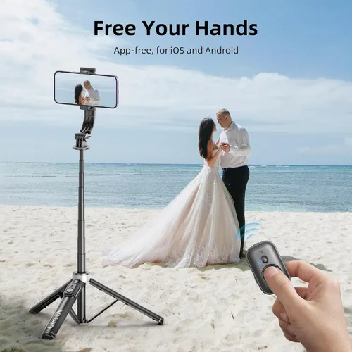 Vista 4 de Trípode para palo de selfie de 51 pulgadas, soporte extensible para teléfono celular con control remoto, trípode de viaje de aleación de aluminio