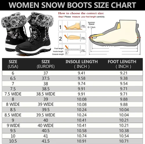 Vista 2 de EARLDE Womens Snow Boot With Waterproof Lace Up Mid-Calf Outdoor Winter Deep Tread Rubber Sole