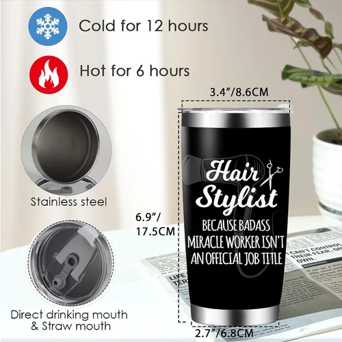 Vista 7 de Divertidos regalos para estilistas – Vaso de 20 onzas con tapa abatible, regalos de cumpleaños inspiradores para peluquería, taza térmica térmica