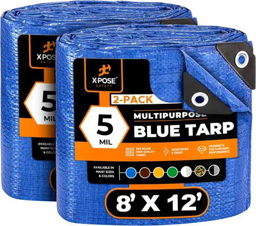 Vista 69 de Xpose Safety - Lona de polietileno ligera azul – Funda protectora multiusos, paño de goteo – duradero, impermeable, resistente a la intemperie