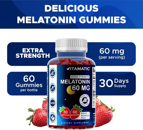 Vista 4 de Vitamatic Melatonina sin azúcar 60 mg - 60 gomitas vegetarianas - Suplemento que no forma hábito