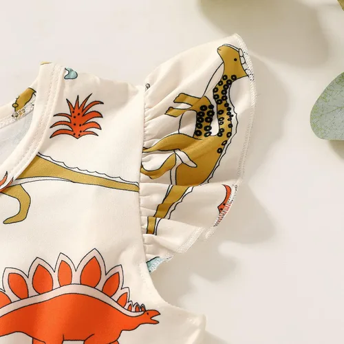 Vista 5 de HAPPYMA Vestido de verano para niña pequeña, vestido de dinosaurio con mangas con vuelo, trajes para bebé, vestido de verano, faldas