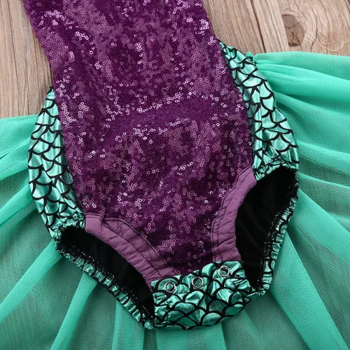 Vista 6 de Mameluco de lentejuelas para bebé niña vestido de sirena disfraz de fiesta recién nacida body brillante con diadema