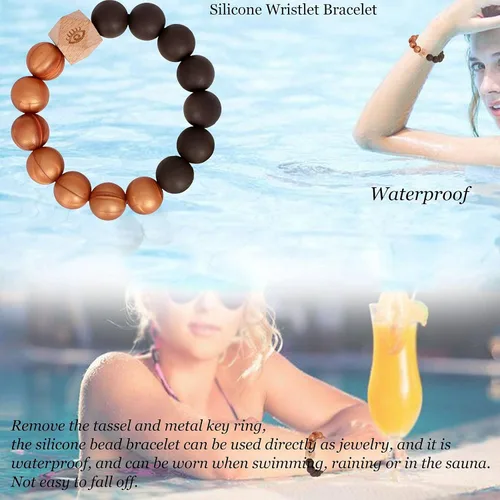 Vista 5 de BIHRTC Llavero de silicona con cuentas, pulsera de piel sintética con borla, llavero portátil, llaves de coche, llavero, llavero para mujer, niña