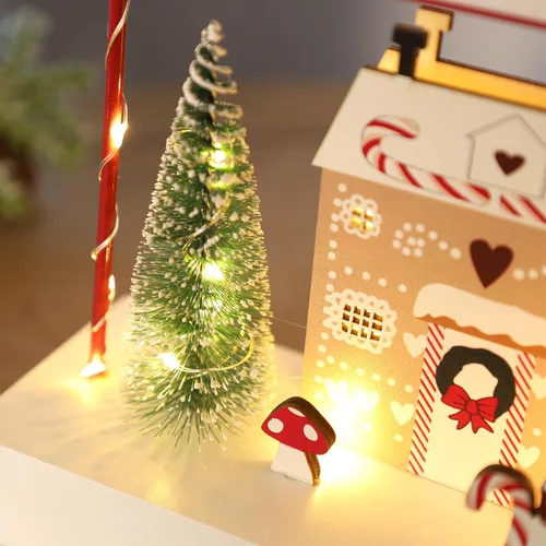 Vista 4 de Decoración de Mesa de Navidad, Decoraciones Iluminadas de Madera, Decoraciones de Mesa de Navidad Operadas a Batería para Interiores