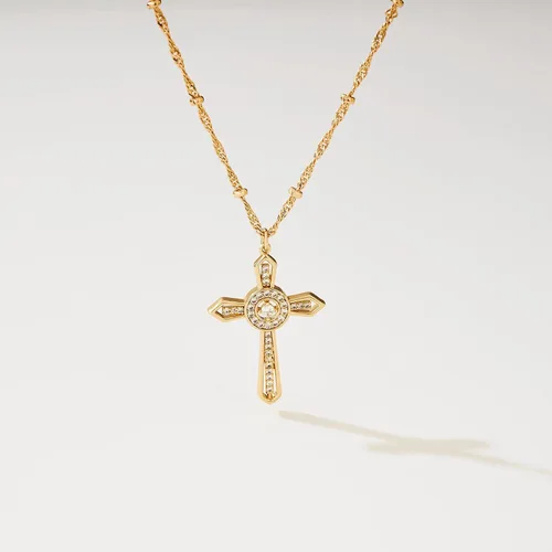 Vista 143 de Fettero - Collar con dije de cruz de fe, chapado en oro de 14 K, cadena fina, minimalista, simple, pequeña, para oración, regalo de joyería religiosa