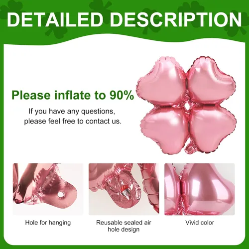 Vista 4 de Dripykiaa 5 globos dorados de 40 pulgadas para decoración de fiesta de primer cumpleaños, color rosa y verde, trébol de cuatro hojas, globos de Rosa