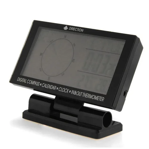 Vista 3 de Termómetro digital para coche negro con retroiluminación azul brújula reloj con LCD grande 3.9 pulgadas