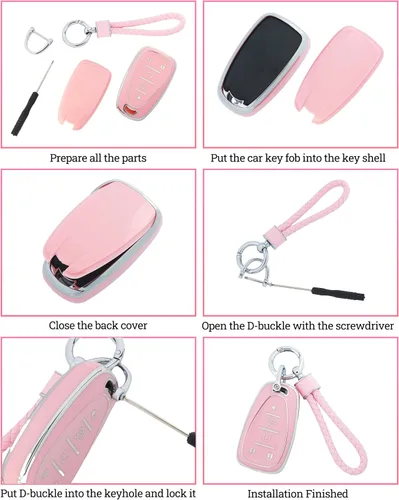 Vista 6 de Funda para llavero de automóvil, accesorios de automóvil, protección de TPU suave, funda para llave con llavero para mujer, protección completa